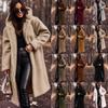Damen Kapuzen Langarm Teddy Mantel Lockerer Schnitt Alpaka Fleece Tasche Winter Freizeit Übermantel