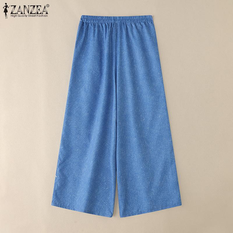 ZANZEA Women Casual Elastic Waist Loose Print Pants