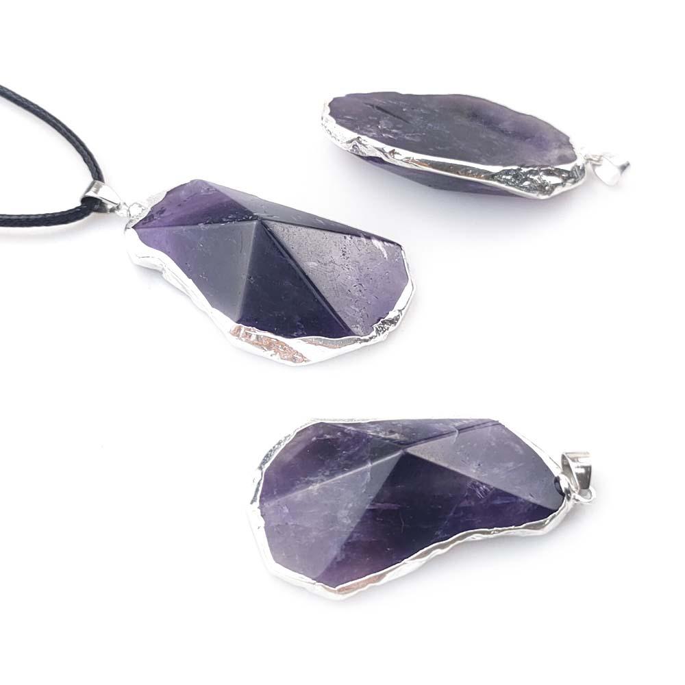 

Серебряный кулон с натуральным розовым и белым аметистом огранки «тигровый глаз», красная яшма, унакит, нестандартное ожерелье Gift Lanyard