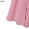 ZANZEA Vestido Casual de Verão Feminino com Gola Reversível, Cor Sólida e Manga Curta