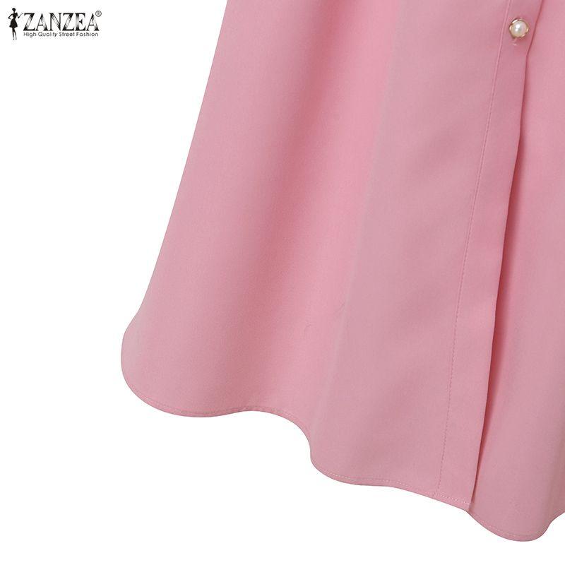 ZANZEA Vestido Casual de Verão Feminino com Gola Reversível, Cor Sólida e Manga Curta