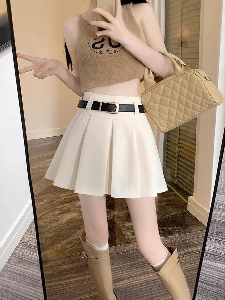 2025 Gray High-Waisted Academy Style Petite Pleated Summer Skirt