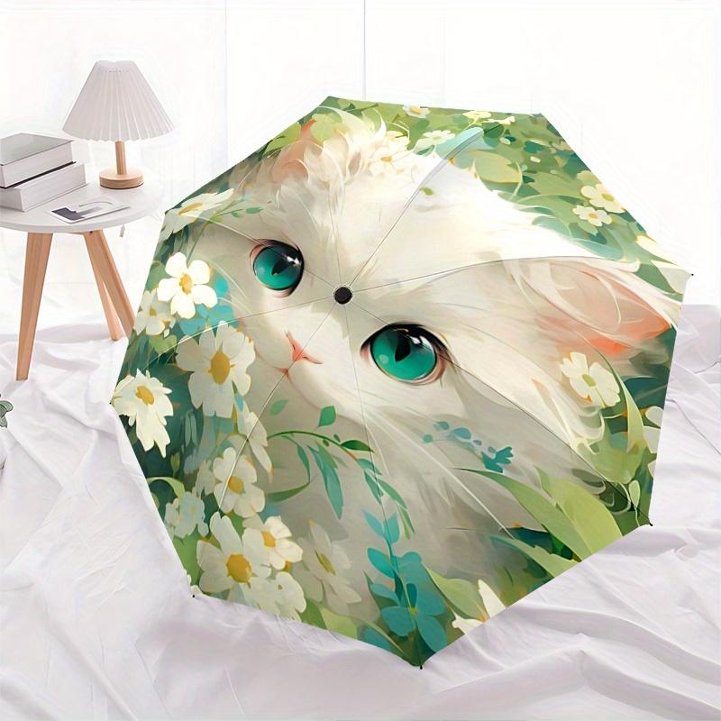 1pc White Cat Cartoon Umbrella, Portable 3-Fold Compact Umbrella, Suitable for Camping, Hiking and Travel, Ideal Easter Birthday Gift for Family