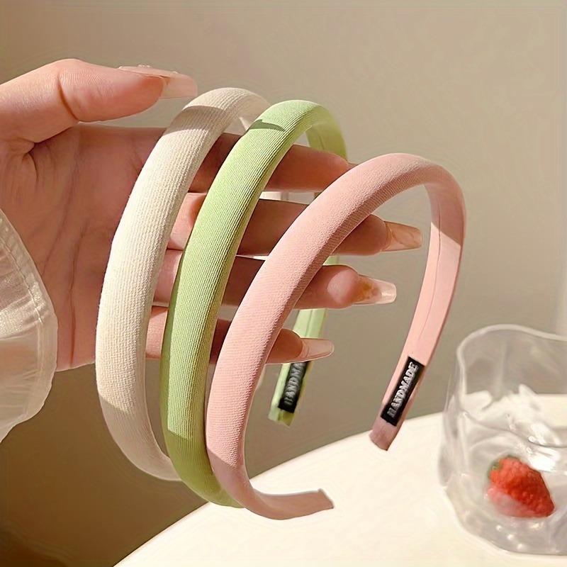 2pcs Playful and Cute Solid Color Fabric Sponge Fine Headband Sweet and Girlish Heart Versatile Headband Suitable Gift Giving