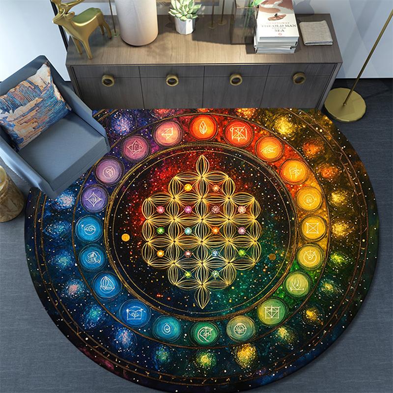 Chakra Round Area Rug,Carpet Rug for Living Room Bedroom Sofa Playroom Decor,Non-slip Floor Mat