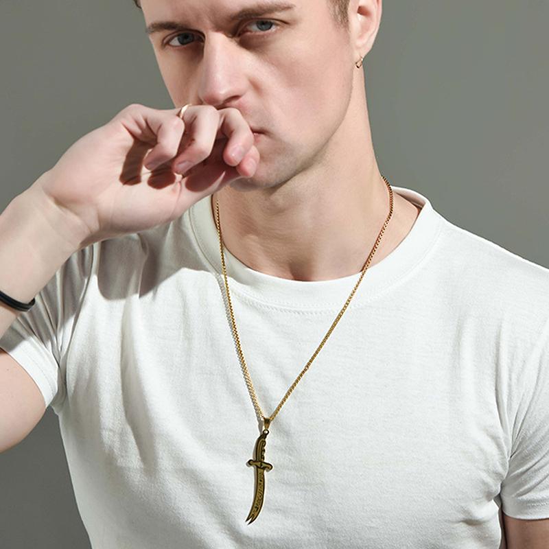 Imam Ali Zolfikar Sword Necklace Pendant Stainless Steel Men'S Amulet Islamic Muslim Jewelry Gift