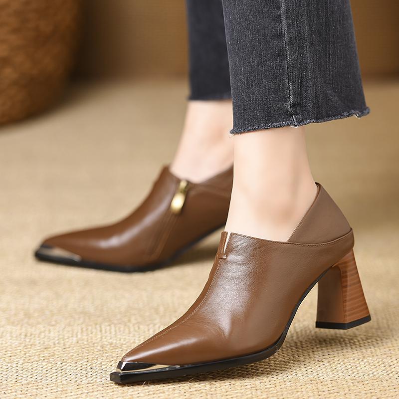 

Модная женская обувь на высоком каблуке, элегантные туфли с острым носком, сексуальная весенняя женская обувь 2025, новая обувь для платья на молнии, модная офисная обувь, zapatos de mujer 40 коричневый