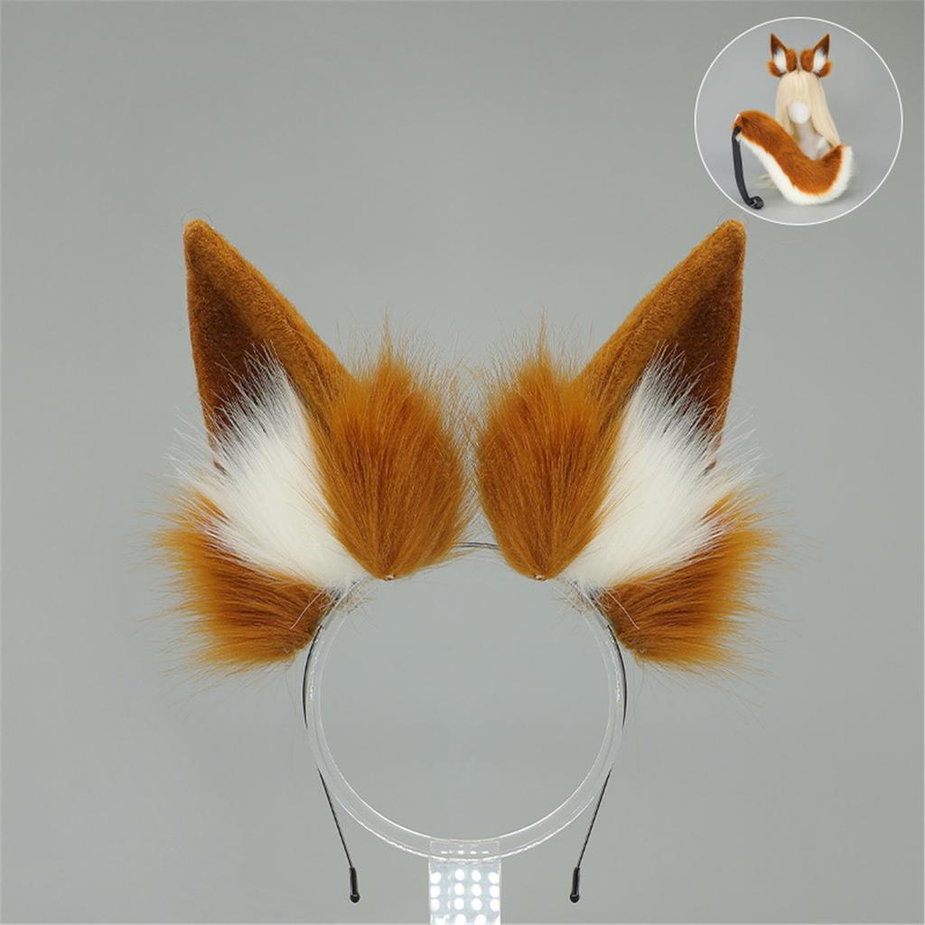Plush Cats Ears Hairband Furry Tail for CoserAnime Fans and Role Play Enthusiasts Photo Props