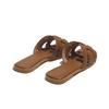French retro outer wear cool slippers women's 2025 new leather woven one-word drag summer dress wear beach sandals