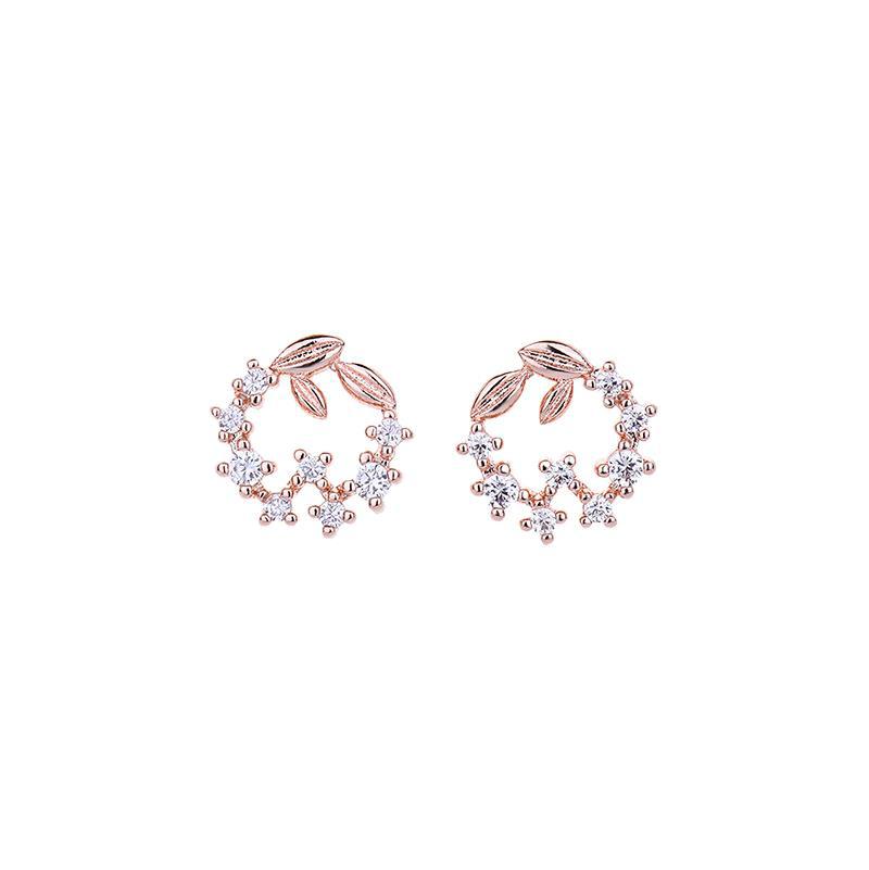 Sterling Silver Needle Korean Version of Popular Fashion Leaf Garland Zircon Stud Earrings Simple Mini Literary Mori Small Earrings Women's 2026