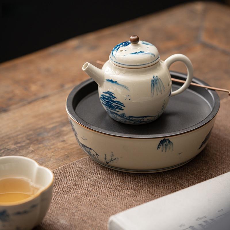 Hand Drawn Beautiful Landscape Teapot Tea Maker Tea Kettle Tea Ceremony Kungfu Tea Set Ball Hole Filtration Single Pot