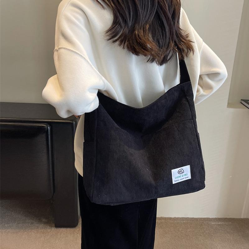 Corduroy Women's Solid Color Top Handle Shoulder Bag Women Trend Aesthetic Luxury Large Capacity Shopper Crossbody Bag CLE