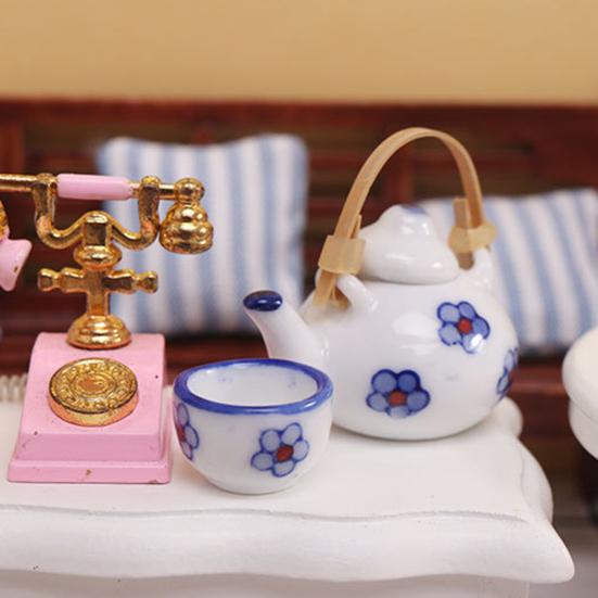 1 Set 1:12 Mini Teapot Cup Realistic Decorative Ceramics Japanese Style Porcelain Tea Kit Dollhouse Accessories for Living Room