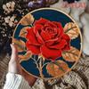 Vintage Metal Wall Art Red Rose 8x8 Inch Round Aluminum Sign Retro Golden Leaf Dark Blue Home Decor Flat Single Piece