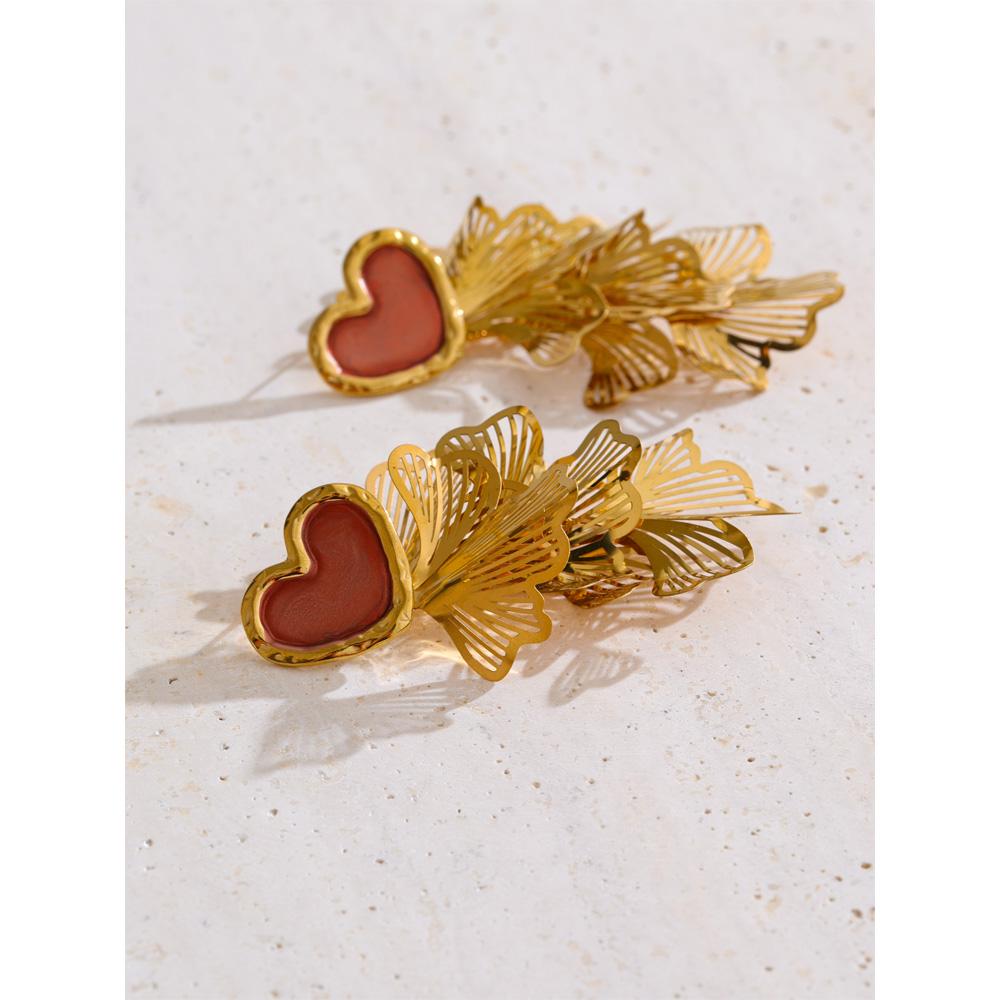 Eetit New Design Heart Petal Dangle Fashion Earrings 18K PVD Golden Plated Stainless Steel Charm Popular Daily Statement Jewelry