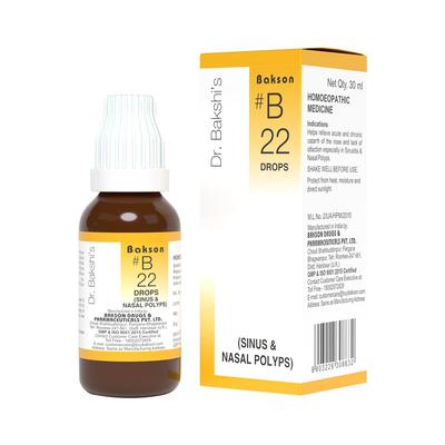 Dr. Bakshi's's B22 Sinus Drops 30 Ml | Nasal Comfort & Relief From Stuffy Nose