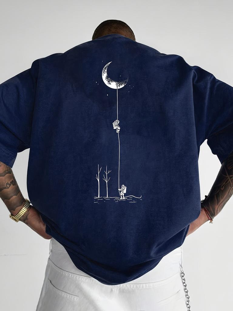 Unisex Unisex T-Shirt Astronaut Klettert Zum Mond Minimalistisches Grafik-T-Shirt Weltraum Streetwear Lässige Baumwolle Kurzarm-Oberteile