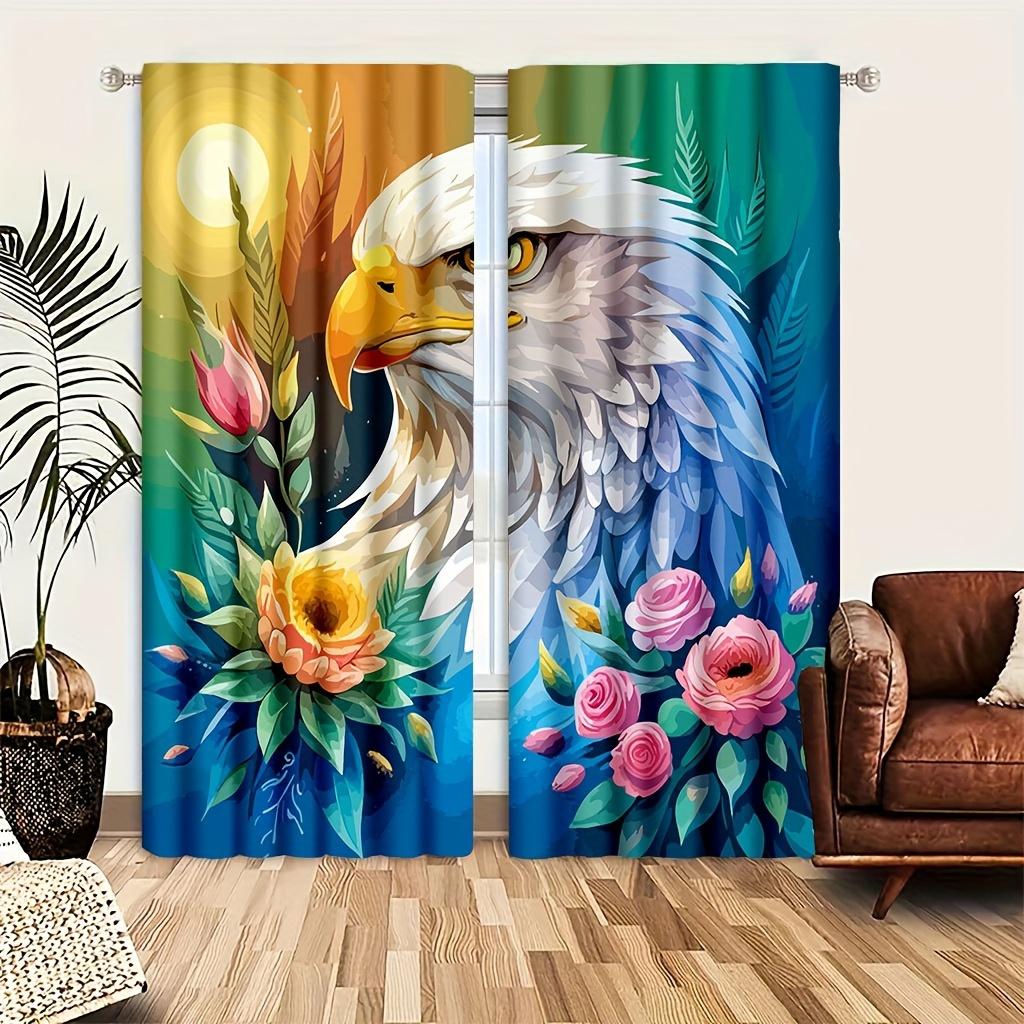2pc Eagle Scratching Snake Mexican Flag Bohemian PatternCurtain Rod Pocket Mount Digital Printed Curtains 100 PolyesterMaterial