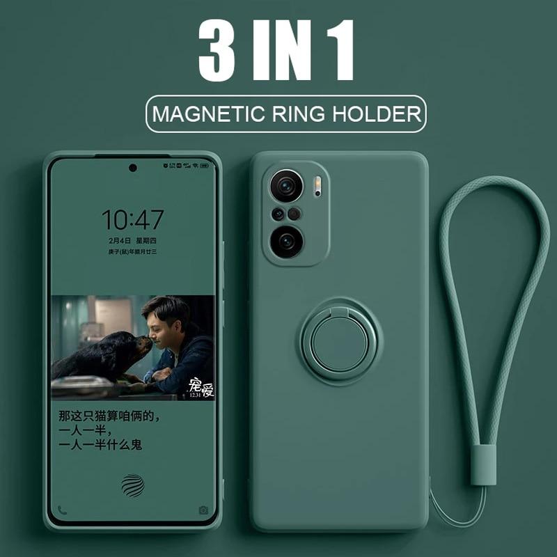 

Силиконовый чехол с магнитным кольцом-держателем для Redmi Note 12 11 10 9 Pro 10S 9S 9 9A 9T/Xiaomi 11T 11 10T Lite Poco F3 X3 X4 Pro, мягкий жидкий чехол