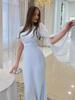Luxury Spring 2025 Long Sleeve Silky Flowing Slim Fit Dress for Women