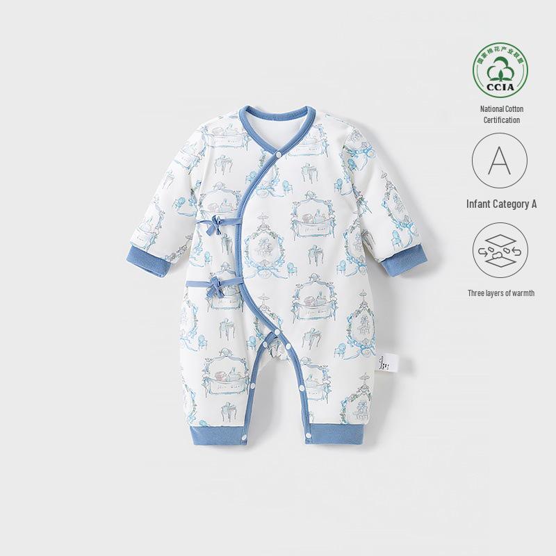 Стеганый детский боди класса А - Хлопковый комбинезон с длинным рукавом и бабочками для зимнего тепла 66 cm