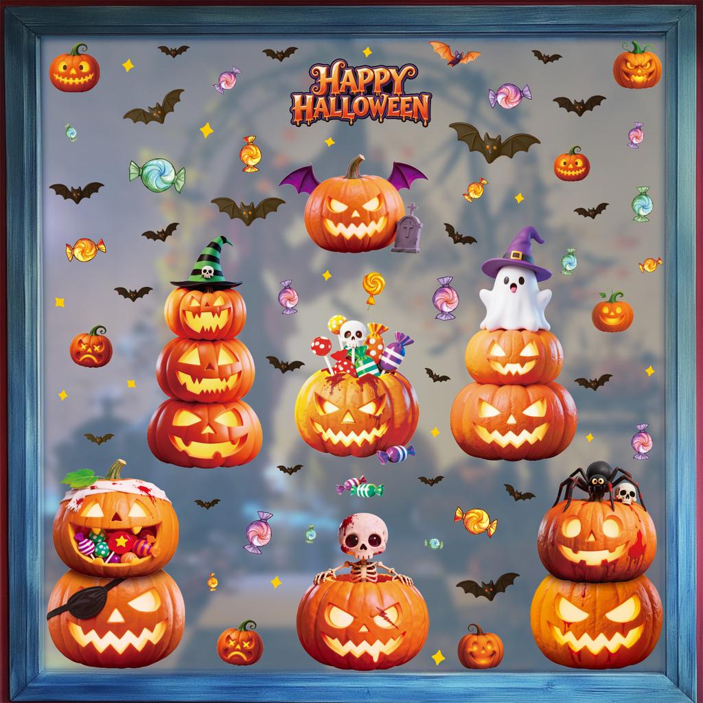 Halloween decoration bat ghost window sticker Halloween party atmosphere layout creative pumpkin lantern static glass sticker