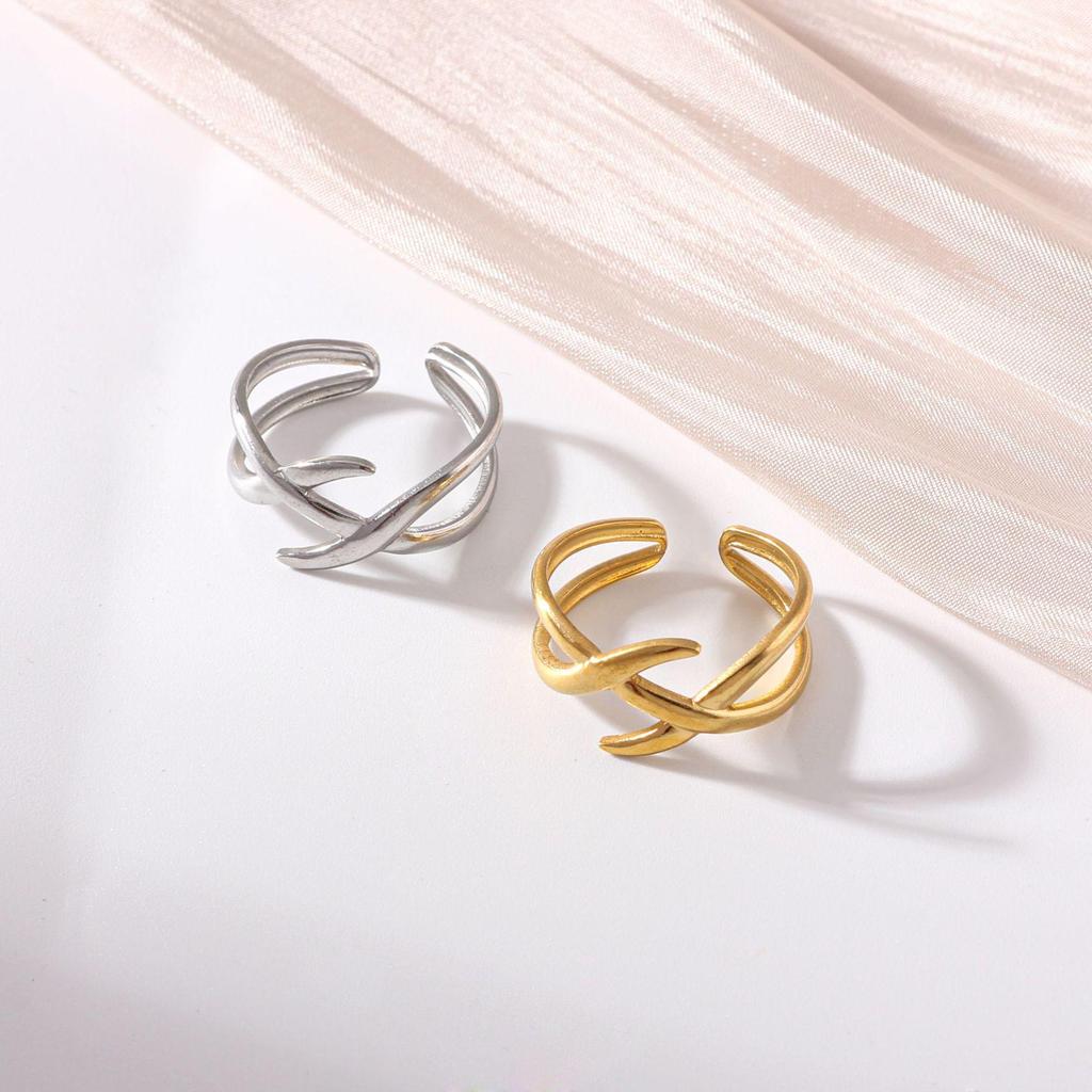 European Titanium Steel Geometric Open Ring – Hip Hop Style with Intersecting Lines