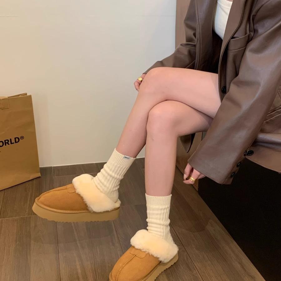 Slippers women wear new winter fur integrated thick-soled bag head fluffy slippers plush snow boots cotton shoes