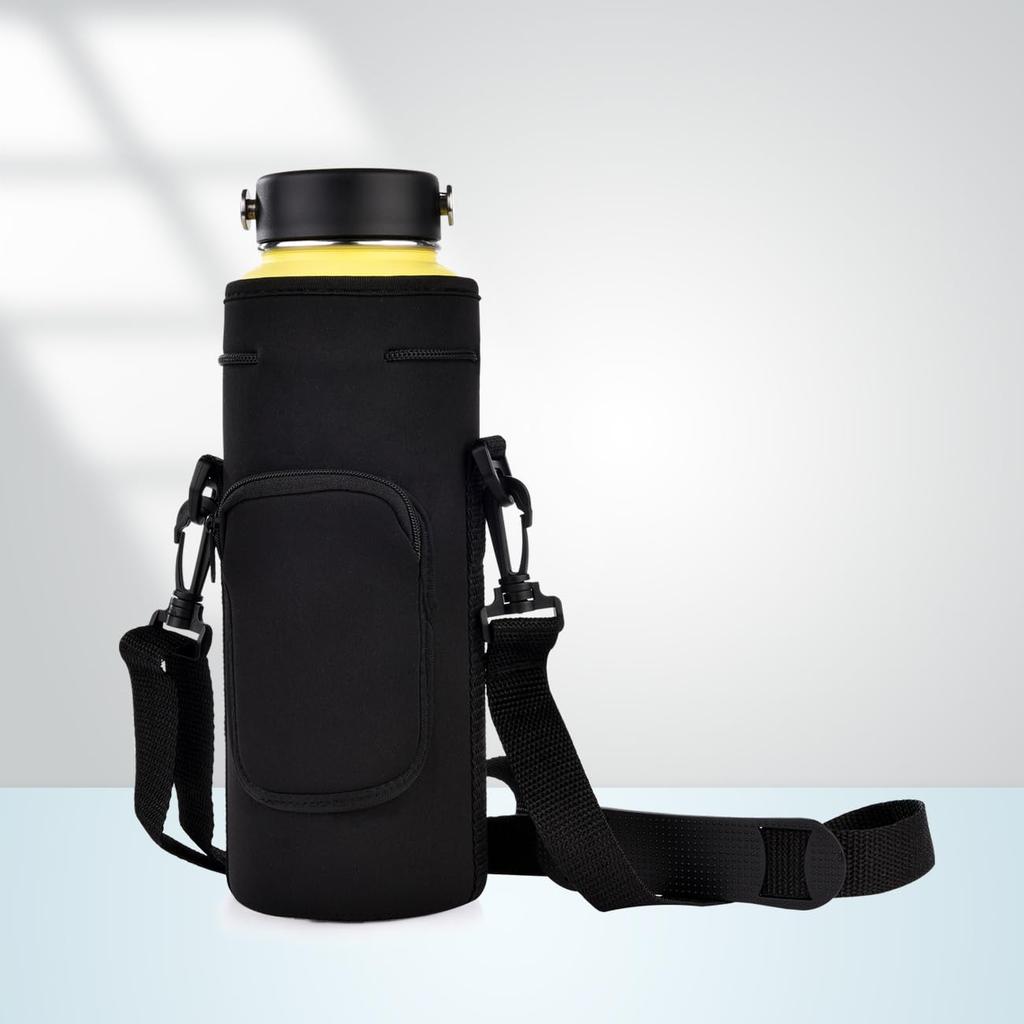 Kuymquat Water Bottle Case Keeps Bottles Cold Adjustable Shoulder Fits Bottles Up To 9cm In Black & Cover, Insulated, & Hot, 1000ml-1200ml, Neoprene,
