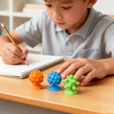 Silicone Sensory Ball with Suction Cup Base Anxiety Stress Relief Sensory Stone Portable Travel Mini Textured Worry Stone Fidget Toy