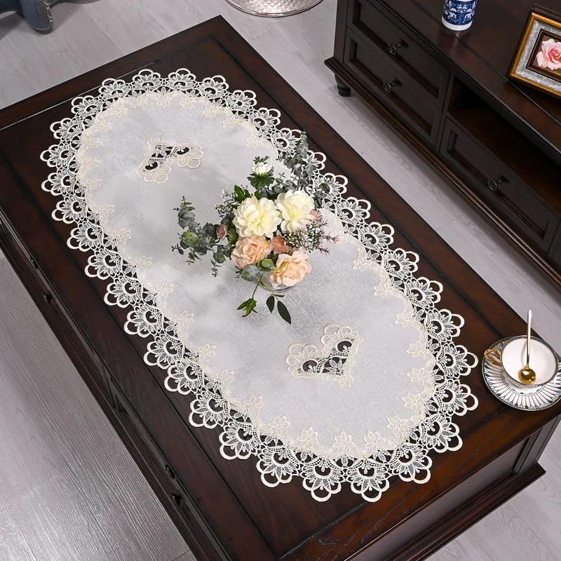 Tea Table Cover Oval Table Dining Tablecloth Europe Embroidered Flower Fabric Living Room Coffee Table Placemat Home Decoration
