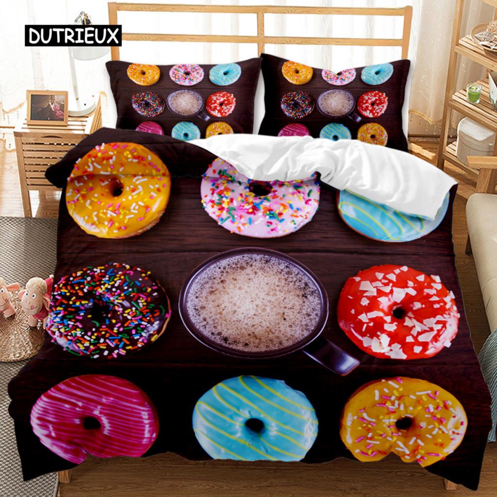 Set Copripiumino Dessert Lecca-lecca Colorati Set Biancheria da Letto Cioccolato Zucchero Set Biancheria da Letto Caramelle Colorate Snack Copripiumino in Poliestere