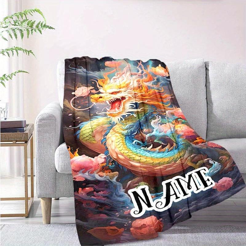 Colorful Dragon Customize Your Name Blanket Warm Comfortable And Soft Blankets Are Suitable For Home Lunch Break Blanket Office Sofa Sofa Gift To