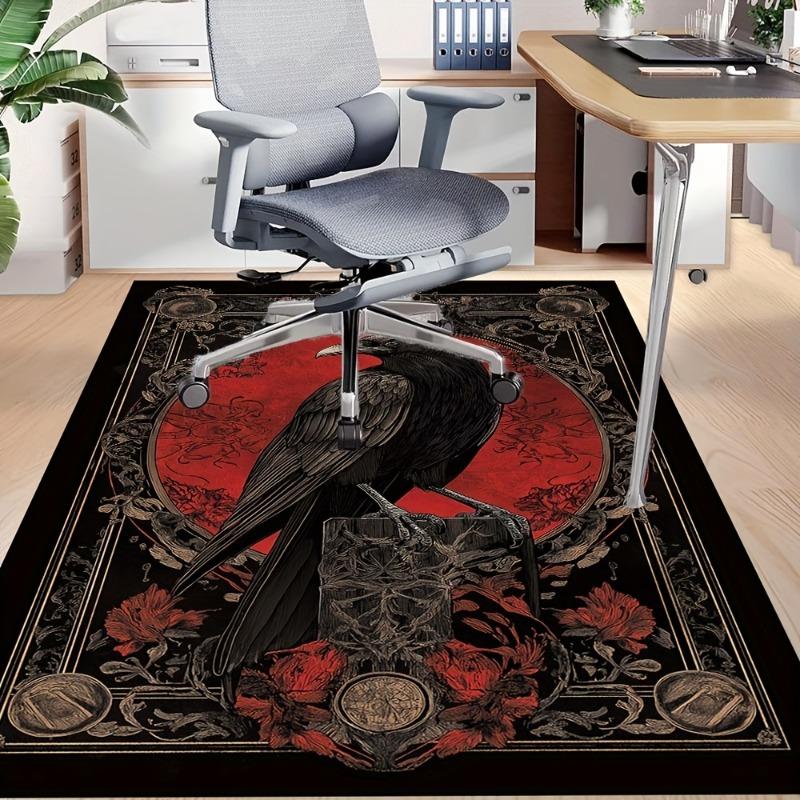 Luxurious Gothic-Inspired Black Raven Red Flowers Living Room Bedroom or Office Decor Bedroom Accent Rug Artistic Rug Design