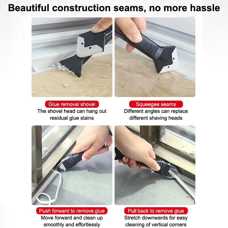 Silicone Scraper Squeegee Glue Remover Knife Caulking Angle Beauty Crack Trowel Tool Grout Scraper Kit With 5Pcs Scraper Head