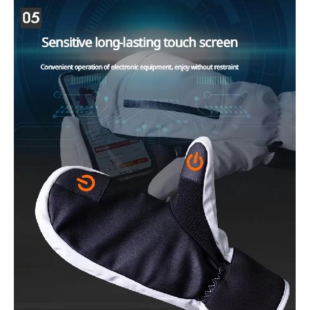 White Adult Double Layer Ski Gloves Winter Snow Gloves With Waterproof & Wear-Resistant With Inner Gloves