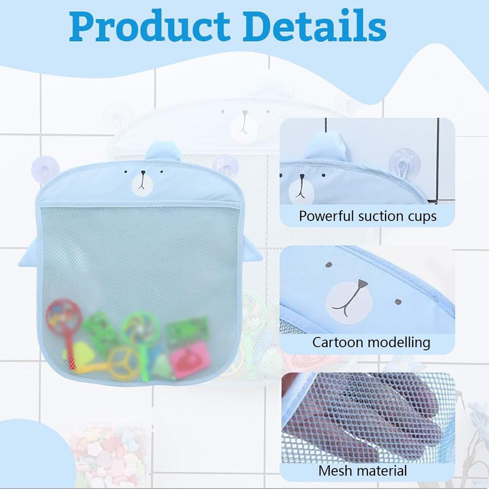 Mesh Holder Toy Storage Net For Bath Time Large-capacity Design Water-draining Mesh Self-adhesive Suction Hooks