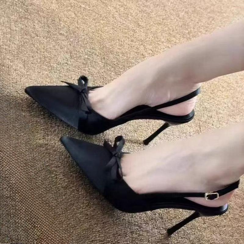 Fashion 2025 New Bow Wrapped Toe Sandals Women's Fashion Pointed Toe Shallow Mouth Slip Strap Anti-Slip Wear-Resistant High Heels