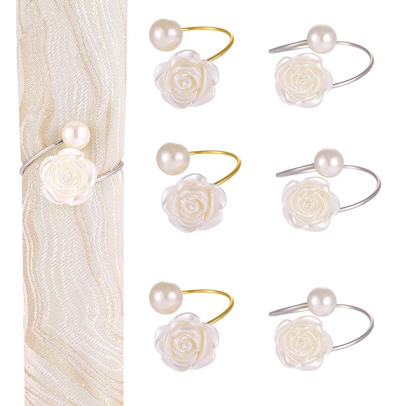 Popular Creative Rose Flower Faux Pearl Napkin Ring - Metal Rose Napkin Buckle
