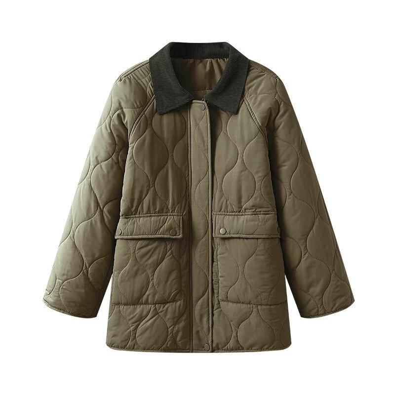 Women's Color Block Quilted Lapel Cotton Jacket - 2024 Autumn/Winter Collection