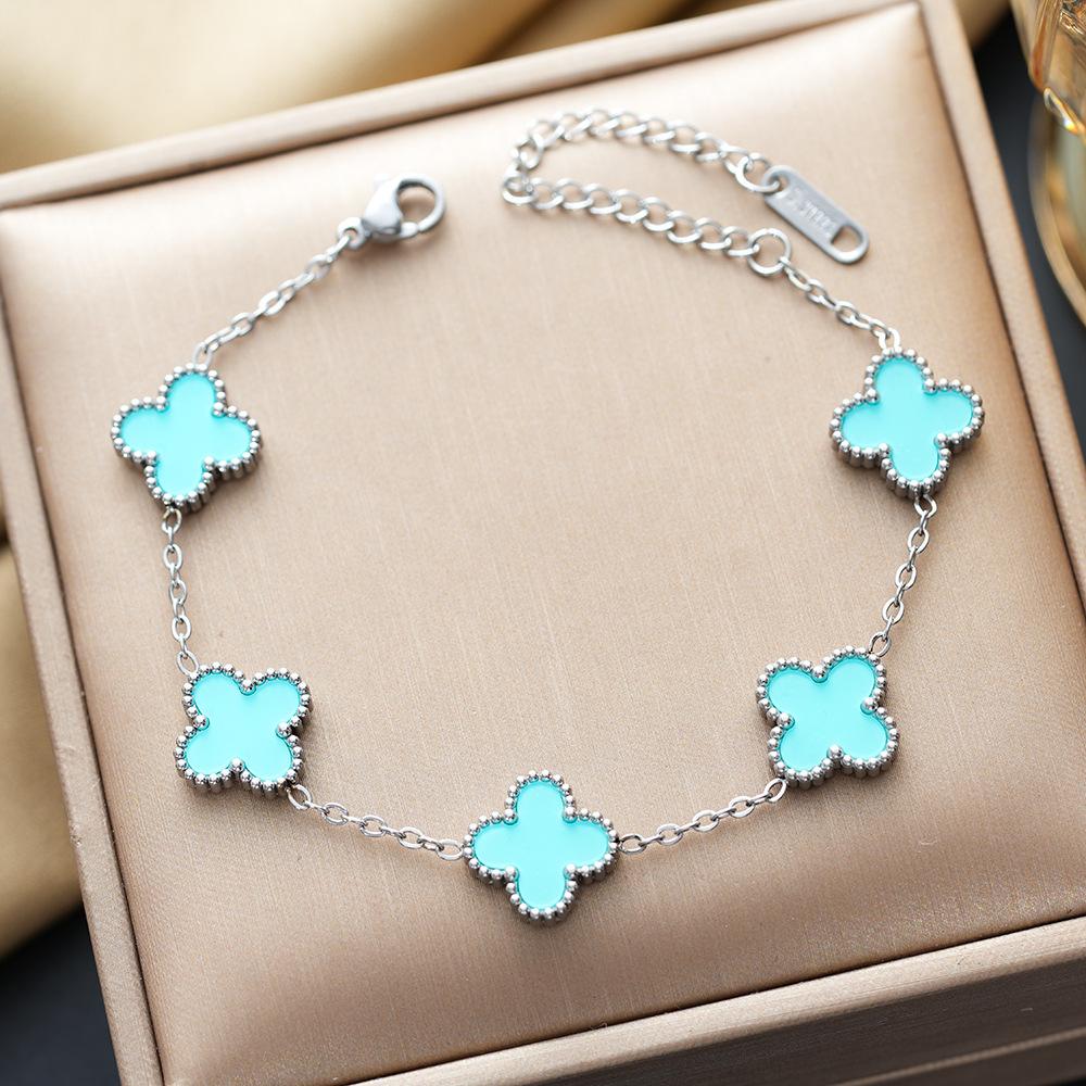 Colorful Lucky Four-leaf Clover Double-sided Bracelet Titanium Steel Non-fading Versatile Jewelry Ladies Bracelet