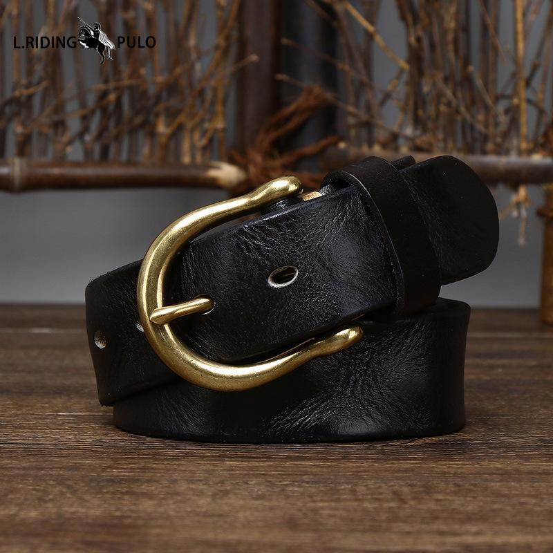 Retro Fashion Personality Trend Genuine Leather Pure Cowhide Belt Men's Genuine Leather Copper Buckle Korean Version Casual Belt
