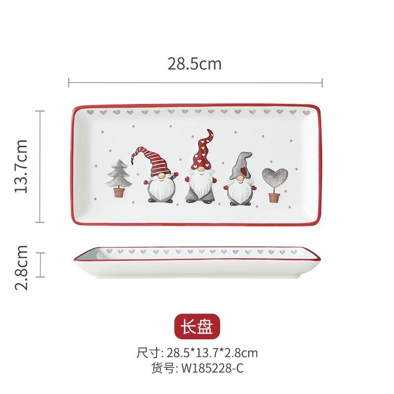 Nordic Rectangular Ceramic Santa Claus Plate Creative Christmas Plating Ceramic Flat Plate Kitchen Embossed Western Tableware