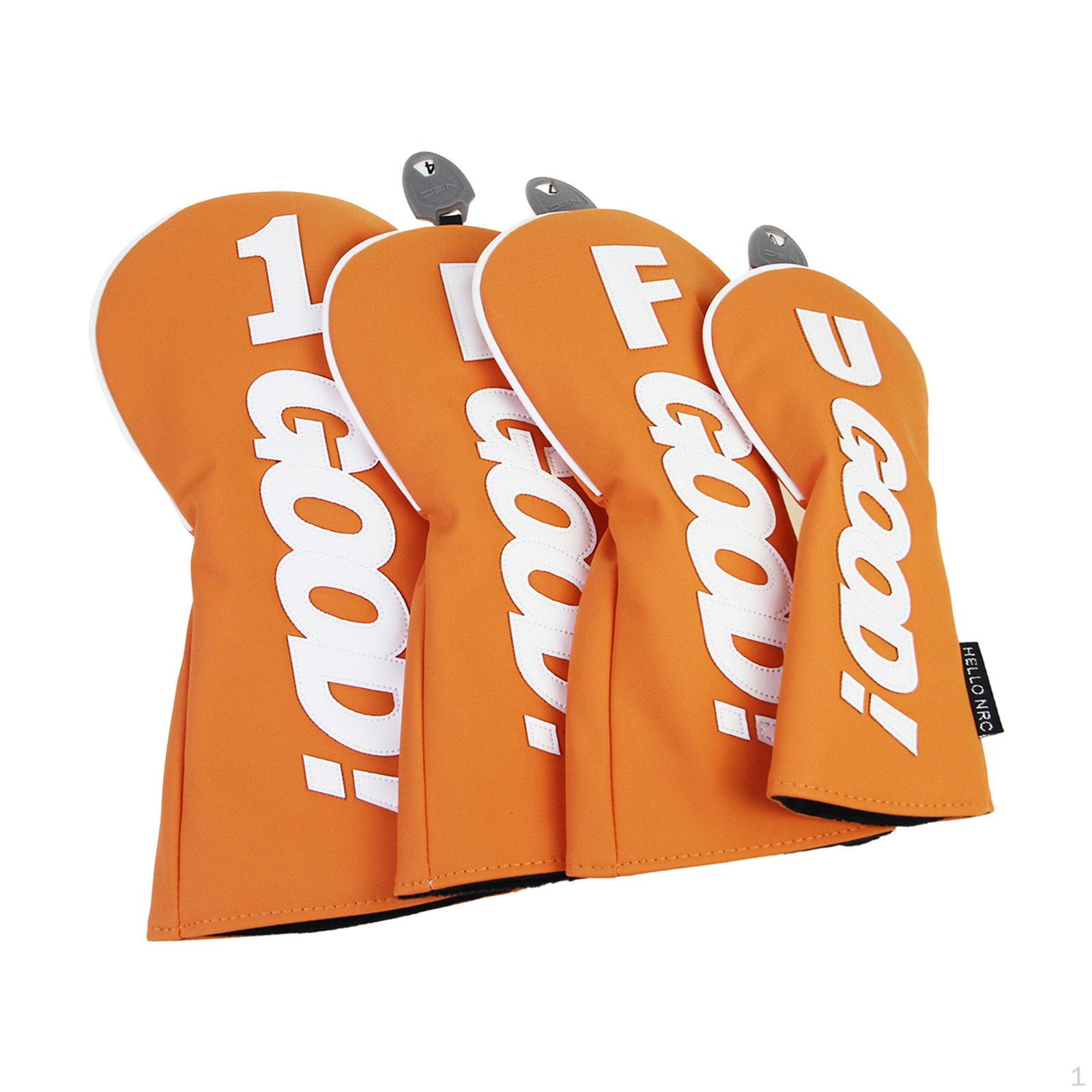 

4 шт. деревянные головные уборы для гольфа, клубные головные уборы со сменными номерами. Тег оранжевый
