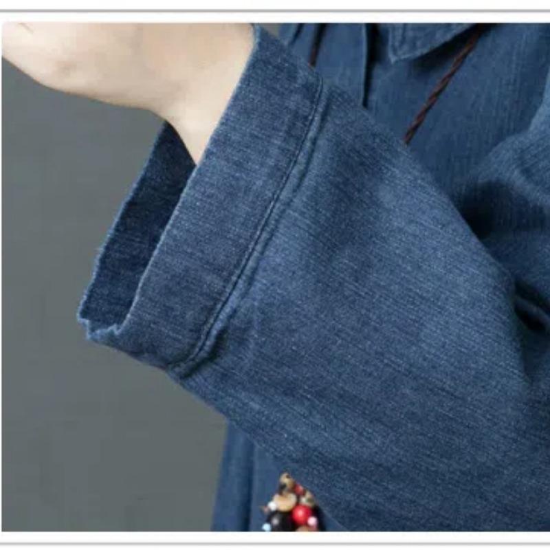 Oversized Trendy Loose Fit Plus Size Denim Shirt Dress Long Sleeve Round Neck Maxi Dress with Pockets Comfortable Casual Dress for Women