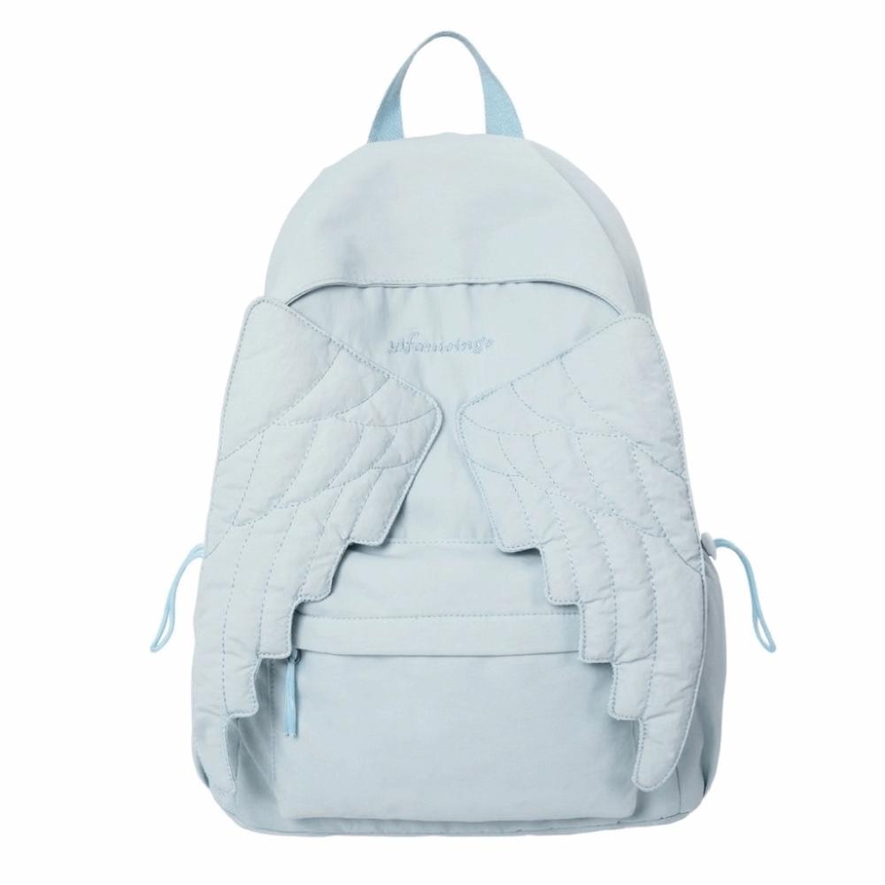Sac à dos à ailes de couleur unie pour fille Jk Sac à dos en nylon Style universitaire Lolita Étudiants Sac d'école Voyage bleu