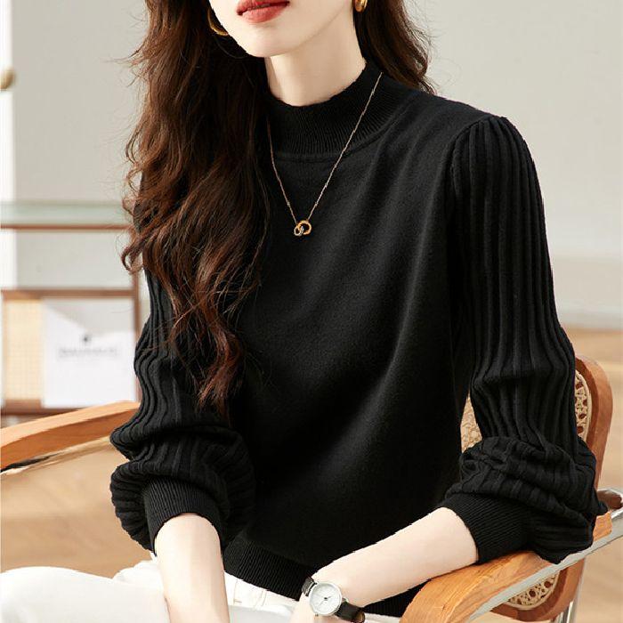 

Осень Зима Водолазка Базовый Слой Женская Футболка с Длинным Рукавом Приталенный Крой Приталенный Темпераментный Топ Трикотаж Мода S чёрный