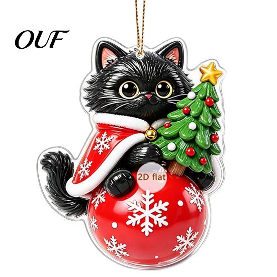 Christmas Tree Pendant Cat with Hanging Rope, 2D Flat Acrylic Ornament for Xmas Stocking Tags Decoration, Cute Holiday Decor, Party Supplies