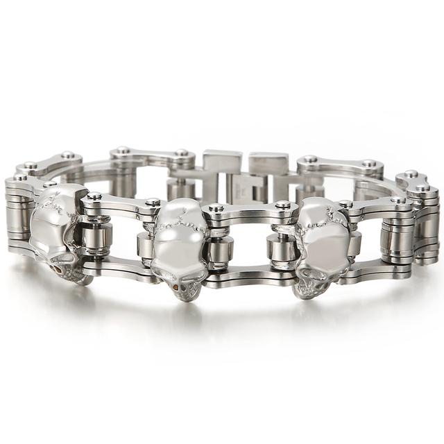 

Мужской браслет со скелетом из нержавеющей стали, браслет с черепом в стиле панк, ширина 16 мм, велосипедная цепочка, очаровательные браслеты, модные байкерские украшения для мужчин 23cm