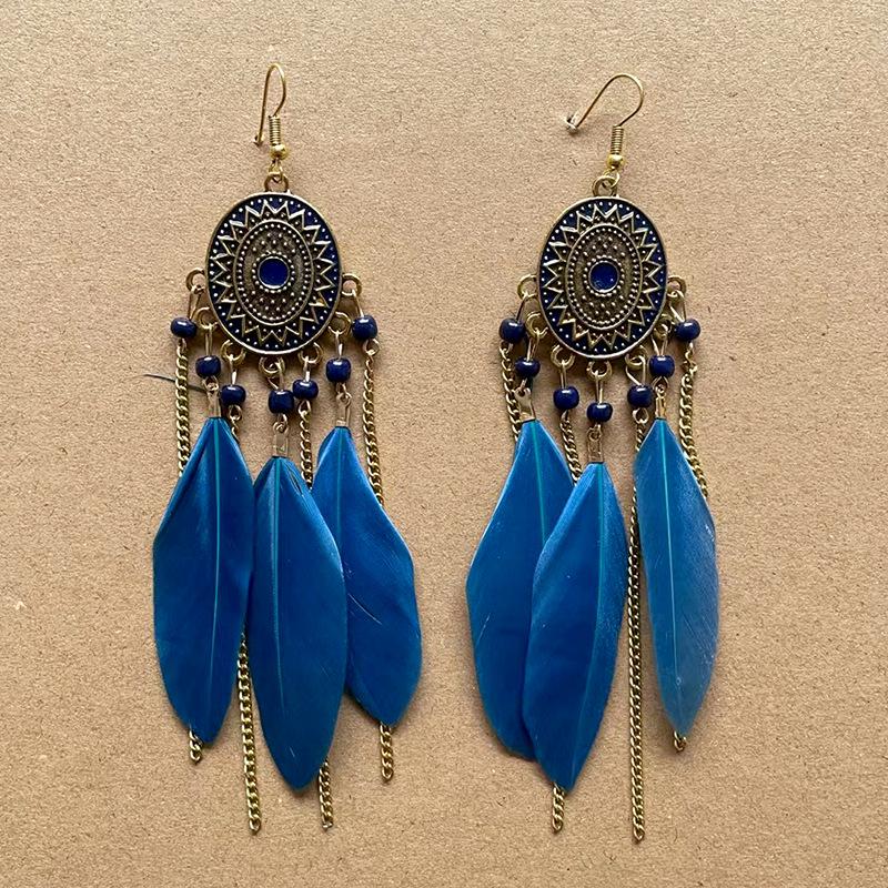 Bohemian Long Tassel Feather Earrings - Trendy Douyin-Inspired Design for Women